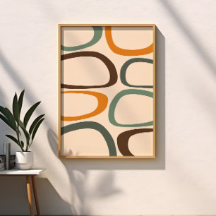 Midden Eeuw Modern Abstract Groen, Oranje, Umber Poster