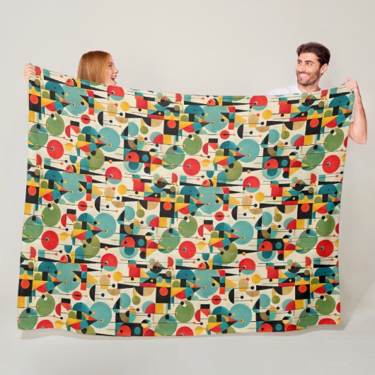 Midden eeuw modern abstract object retro geometris fleece deken (In situ)