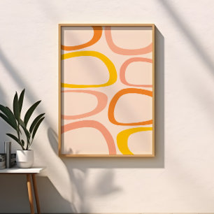Midden eeuw modern abstract perzik, oranje, geel poster