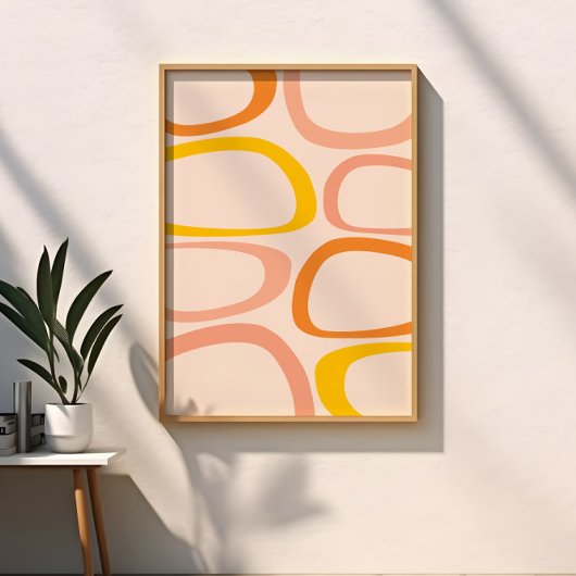 Midden eeuw modern abstract perzik, oranje, geel poster