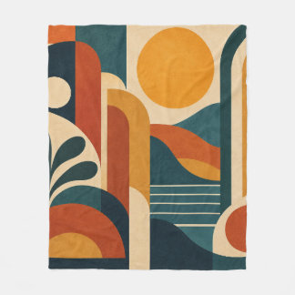 Midden eeuw modern abstracte zon en bogen fleece deken