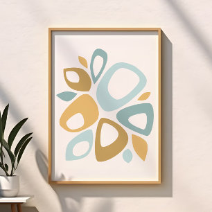 Midden eeuw modern aqua, gele abstracte kussensloo poster