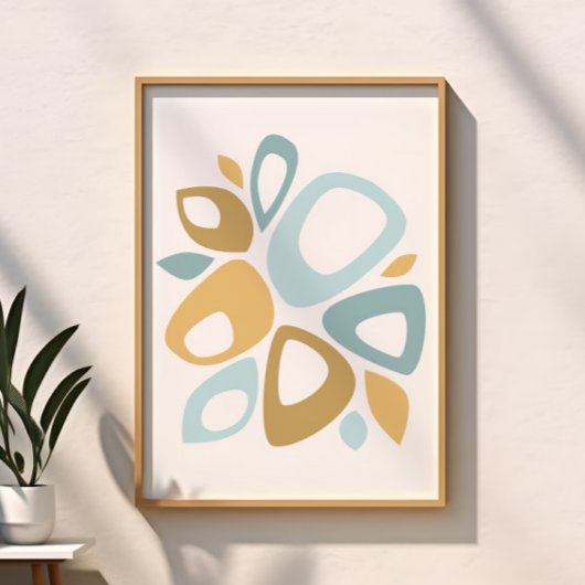 Midden eeuw modern aqua, gele abstracte kussensloo poster