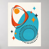 Midden Eeuw Modern Atomair Blauw Rood Oranje Abstr Poster (Voorkant)
