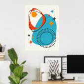 Midden Eeuw Modern Atomair Blauw Rood Oranje Abstr Poster (Thuiskantoor)