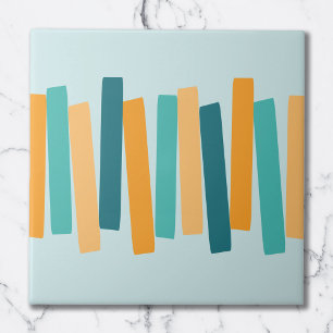 Midden Eeuw Modern Atomair Funky Blokken Aqua Oran Tegeltje