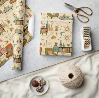 Midden Eeuw Modern Atomair Retro Woonkamer Cadeaupapier
