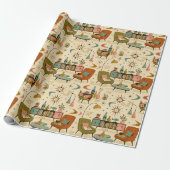 Midden Eeuw Modern Atomair Retro Woonkamer Cadeaupapier (Uitgerold)