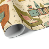 Midden Eeuw Modern Atomair Retro Woonkamer Cadeaupapier (Rol Hoek)