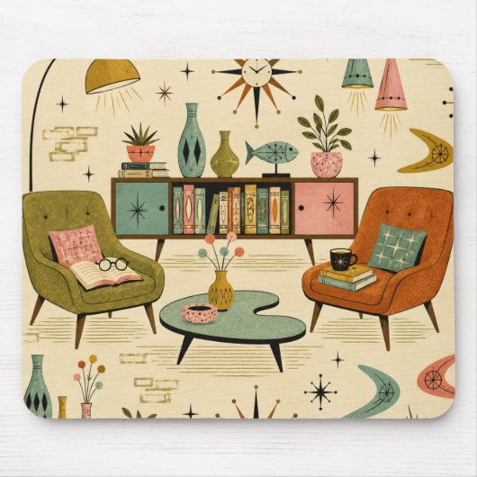 Midden Eeuw Modern Atomair Retro Woonkamer Muismat (Voorkant)