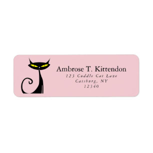 Midden Eeuw Modern Atomair Retro Zwarte Kat Roze Etiket
