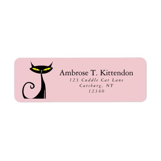 Midden Eeuw Modern Atomair Retro Zwarte Kat Roze Etiket (Voorkant)