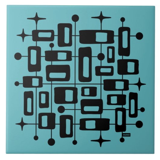 Midden eeuw modern atomaire abstract tegeltje (Voorkant)