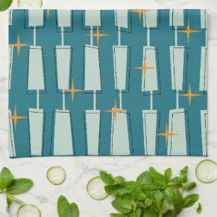 Midden eeuw modern atomaire blokken turquoise, aqu theedoek