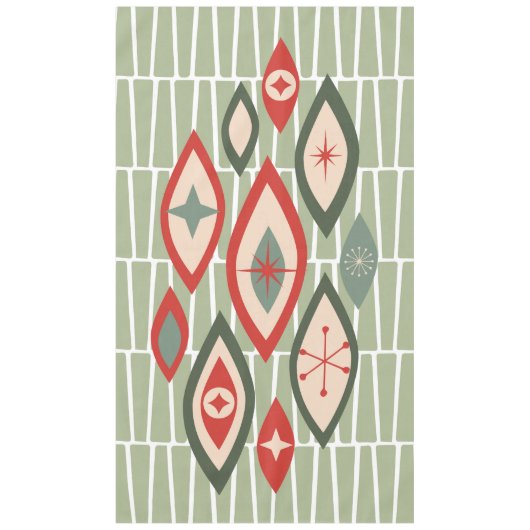 Midden eeuw modern atomaire vormen groen, rood tafelkleed (Voorkant)