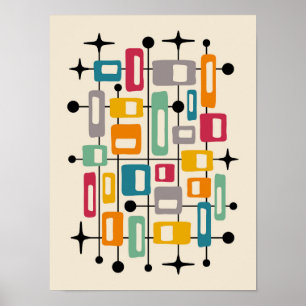 Midden-Eeuw Modern Atomic Abstract Poster