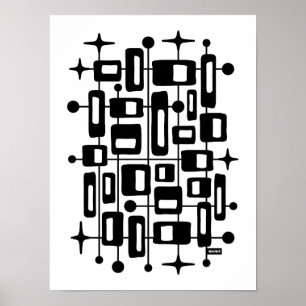 Midden-Eeuw Modern Atomic Abstract Poster