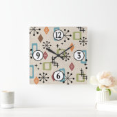 Midden eeuw Modern Atomic Age Starburst patroon Vierkante Klok (Huis)