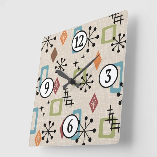 Midden eeuw Modern Atomic Age Starburst patroon Vierkante Klok (Hoek)