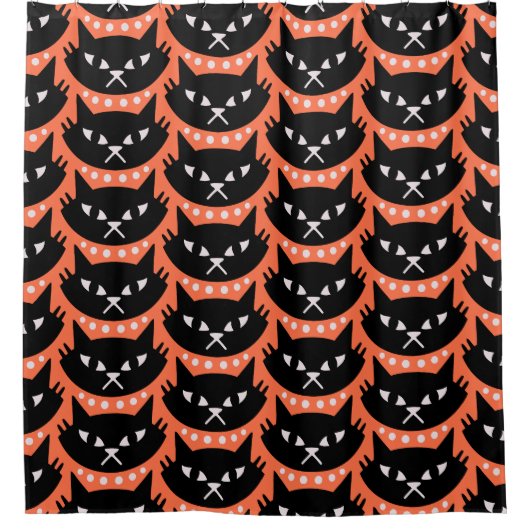 Midden-Eeuw Modern Atomic Cat Pattern Douchegordijn (Voorkant)