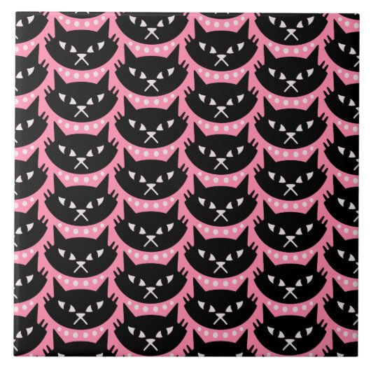 Midden-Eeuw Modern Atomic Cat Pattern Tegeltje (Voorkant)