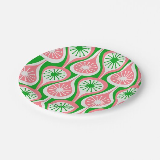 Midden eeuw Modern Atomic Drops Patroon Groen Roze Papieren Bordje (Gekanteld)
