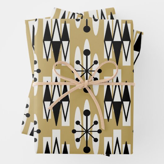 Midden-Eeuw Modern Atomic Holiday Pattern Inpakpapier Vel (In situ)