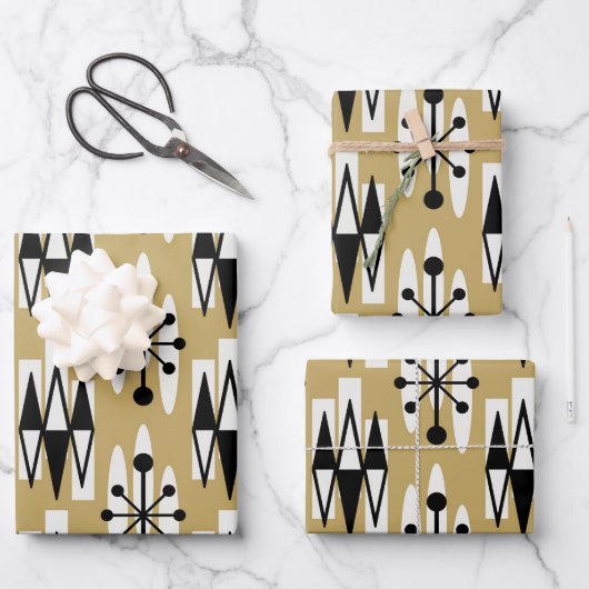 Midden-Eeuw Modern Atomic Holiday Pattern Inpakpapier Vel (Voorkant)