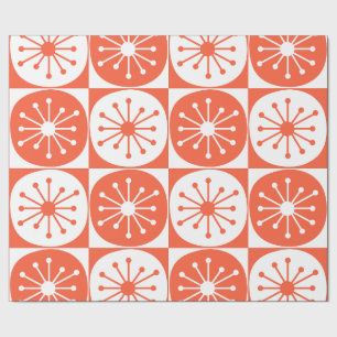 Midden-Eeuw Modern Atomic Retro Sinaasappel Geruit Cadeaupapier