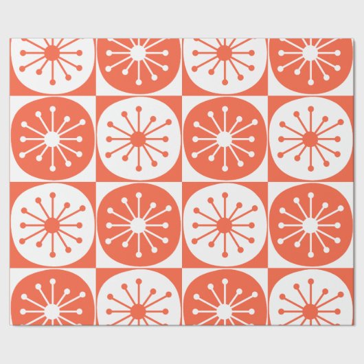 Midden-Eeuw Modern Atomic Retro Sinaasappel Geruit Cadeaupapier (Zoom)