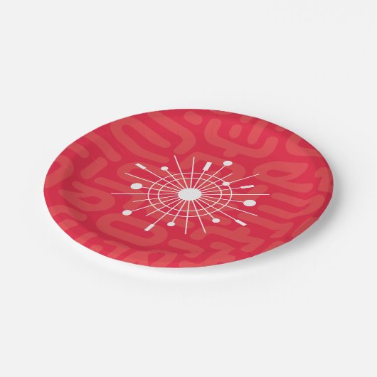 Midden-eeuw Modern Atomic Sputnik Kerst Rood Papieren Bordje (Gekanteld)