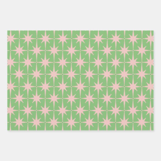 Midden-eeuw Modern Atomic Starburst Patroon Groen Inpakpapier Vel (Voorkant 3)