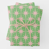 Midden-eeuw Modern Atomic Starburst Patroon Groen Inpakpapier Vel (In situ)