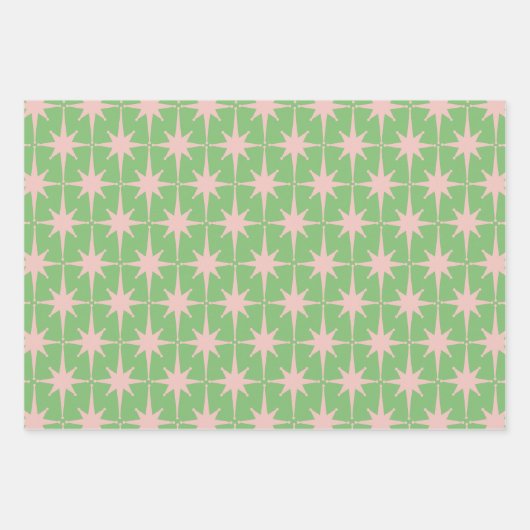 Midden-eeuw Modern Atomic Starburst Patroon Groen Inpakpapier Vel (Voorkant)