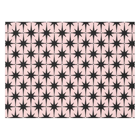 Midden-eeuw Modern Atomic Starburst Patroon Roze Tafelkleed (Voorkant (Horizontaal))