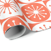 Midden Eeuw Modern Atomisch Retro Oranje Geruit Cadeaupapier (Rol Hoek)