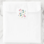Midden Eeuw Modern Atomische Steruitbarsting Roze Vierkante Sticker (Tas)