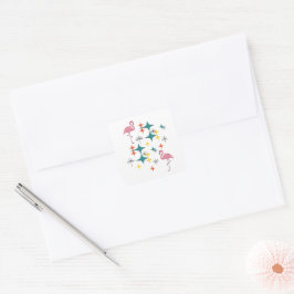 Midden Eeuw Modern Atomische Steruitbarsting Roze  Vierkante Sticker