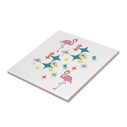 Midden eeuw modern atoom stervenspatroon roze flam tegeltje (Zijkant)