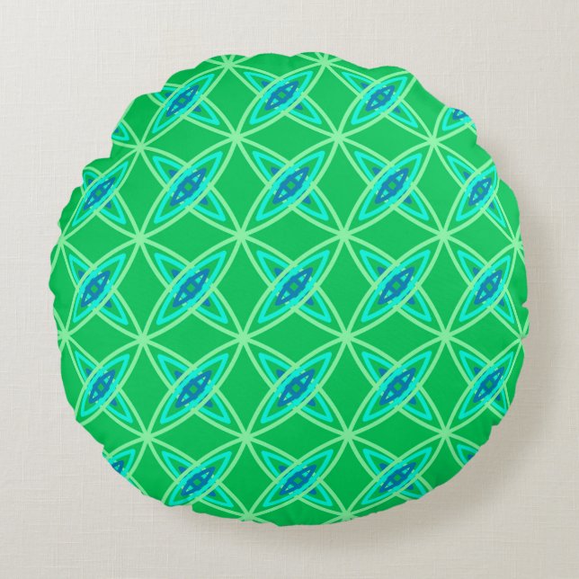 Midden eeuw modern atoomprint - jade groen rond kussen (Voorkant)
