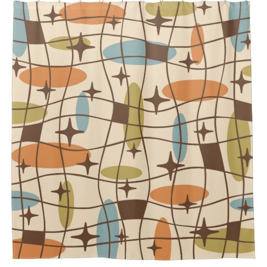 Midden eeuw modern atoomtijdperk kosmisch patroon douchegordijn (Voorkant)