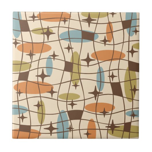 Midden eeuw modern atoomtijdperk kosmisch patroon tegeltje (Voorkant)