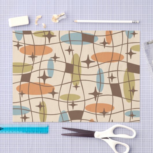 Midden eeuw modern atoomtijdperk kosmisch patroon tissuepapier (Craft)