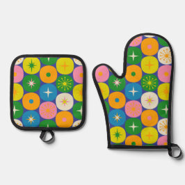 Midden eeuw modern atoomtijdperk ruimte tijdperk k ovenwant & pannenlap set