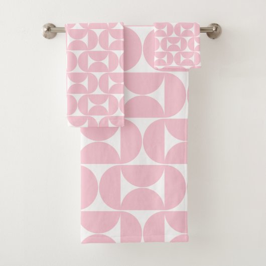 Midden eeuw modern Baby roze en wit patroon Bad Handdoek (Insitu)