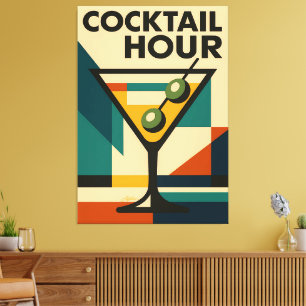 Midden eeuw modern Bauhaus cocktailuur Martini Canvas Afdruk