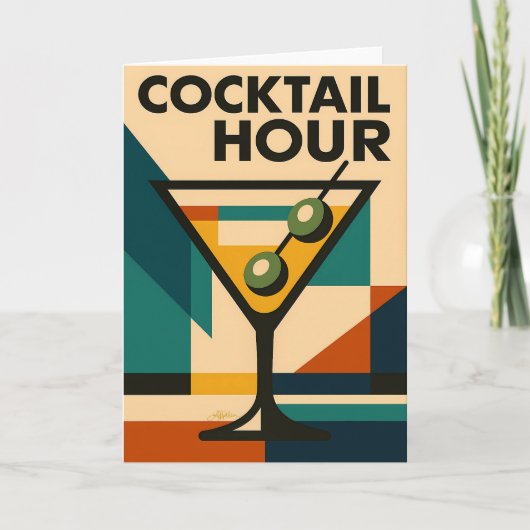 Midden Eeuw Modern Bauhaus Cocktailuur Martini Kaart (Voorkant)