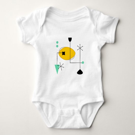 midden eeuw modern blauw geel eenvoudig retro romper (Voorkant)