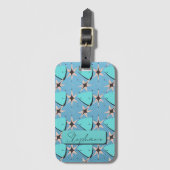 Midden eeuw modern blauw patroon bagagelabel (Voorkant (verticaal))