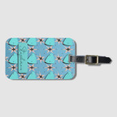 Midden eeuw modern blauw patroon bagagelabel (Voorkant (horizontaal))